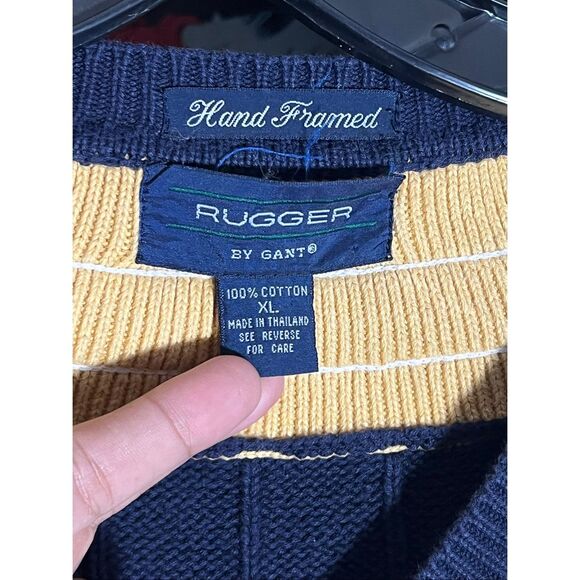 Vintage Rugger By Gant Cable Knit V Neck Preppy Sweater Hand Framed - Picture 2 of 4